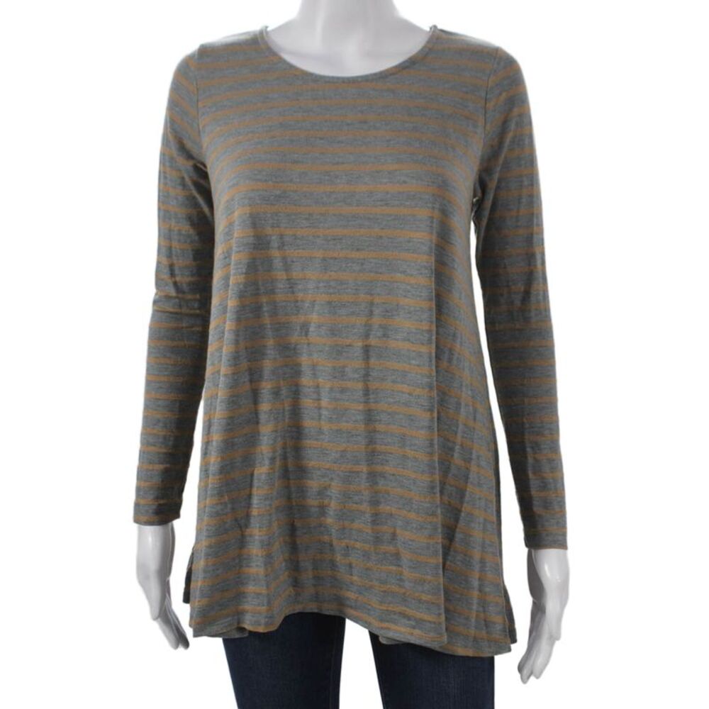 Puella Womens Tunic Tee Gray Striped Long Sleeve Size XS